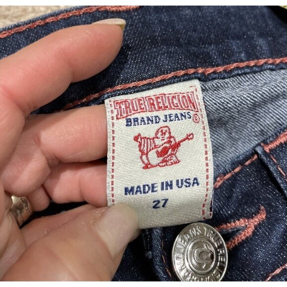 TRUE RELIGION SKINNY Jeans Womens 27 Dark Wash Blue Low Rise Embroidered Pockets - Picture 7 of 13